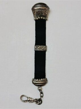 Antique Chatelaine Black Ribbon And 800 Silver Watch Fob Art Nouveau
